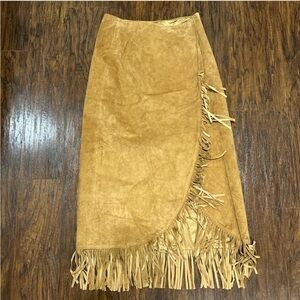 Fringed Tan Suede Skirt